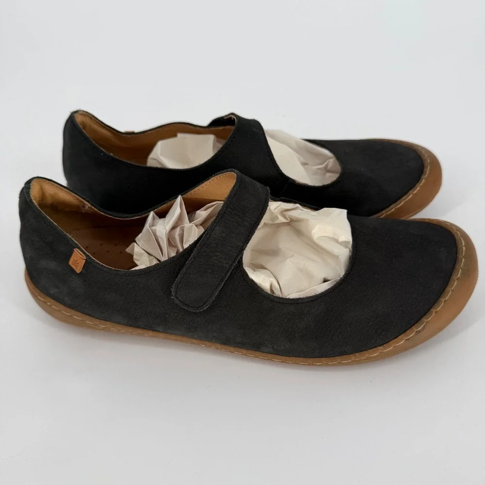 El Naturalista 5768 Black Nubuck Leather Mary Jane Flats Women Size 40